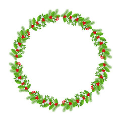 Christmas round floral wreath frame. Winter holiday decoration
