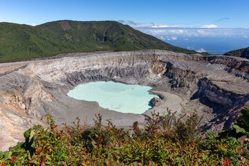 Poas Volcano in Costa Rica with Foreground Vegetation - 689363572