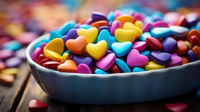 Multicolored Candies Plate Shape Heart, Background Image, Desktop Wallpaper Backgrounds, HD