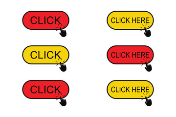 Shop now. Set of button shop now or buy now, Online shopping. Click here, buttons hand pointer clicking. Shop now button. Vector illustration in flat design . Modern collection for web site. Vector