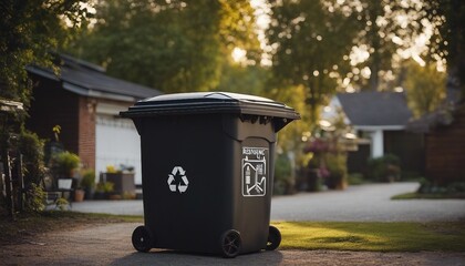portrait of recycling sbin near the home garage
