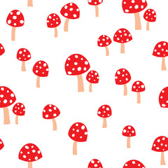 Seamless mushroom pattern. Vector illustration on white background. It can be used for wallpapers, wrapping, cards, patterns for clothes and other.