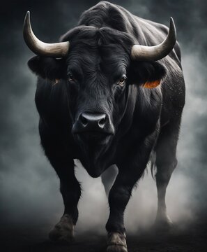 portrait of a black angry bull
