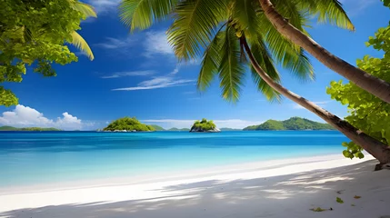Poster Lush tropical island white sandy beaches clear blue sky --ar 16:9 --v 5.2 --style raw © Sebastian