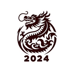 Year of the Dragon with a sleek black and white logo for 2024.