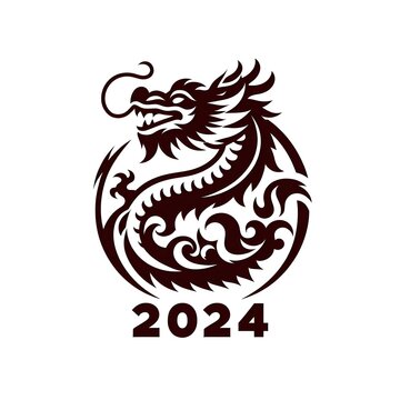Year of the Dragon with a sleek black and white logo for 2024.