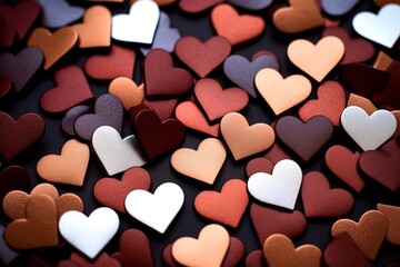 Obraz premium close-up of a scattering of small colored hearts for Valentine's Day