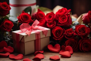 gifts for Valentine's Day, decorated with flowers emphasizing the romantic atmosphere around