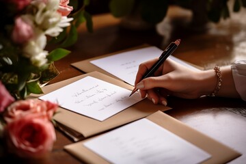image of a women's hand writing a romantic message on a card