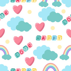 Valentines day seamless pattern with hearts and love letters vector