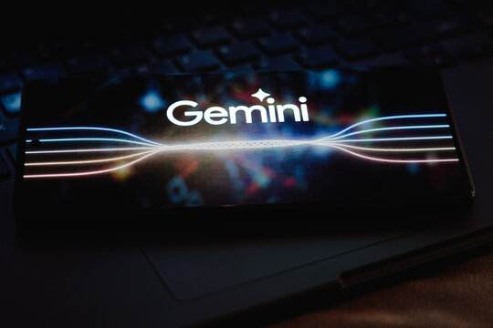 December 6, Brazil. In this photo illustration, the Google Gemini logo is displayed on a smartphone screen. The tool was launched by Google as its new multimodal artificial intelligence (AI) model