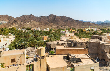View of Bahla old town at the foot of the Djebel Akhdar in Sultanate of Oman. Unesco World Heritage Site..