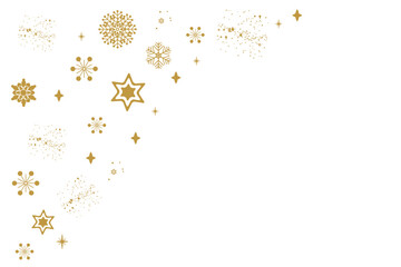 Christmas bright snowflake border banner. Gold seamless snowflake wave with star borders. Merry Christmas snow flake header or banner, wallpaper or backdrop decor. Isolated vector illustration