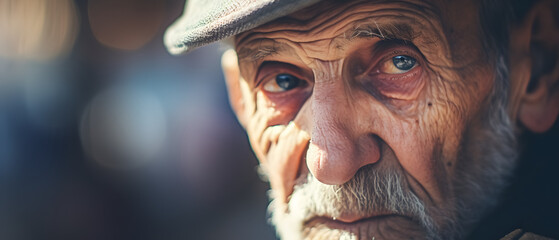 grandfather with a thoughtful look thinking about his long journey in life