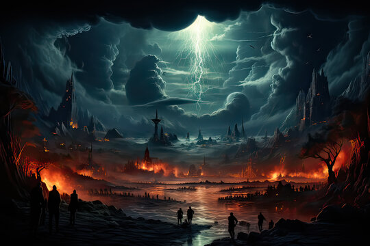 Destruction of cities. A photo depicting a city in flames and smoke from bombing, conveying the tragic consequences of destruction and despair.