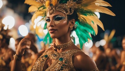 portrait of a woman dancer at rio carnival - obrazy, fototapety, plakaty