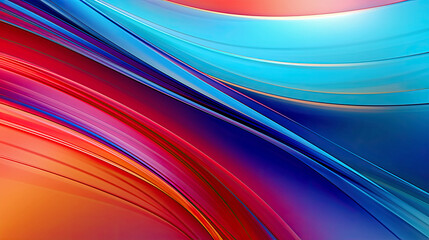 Abstract 3D background with blue, red and orange fabric waves in motion. AI generated illustration.