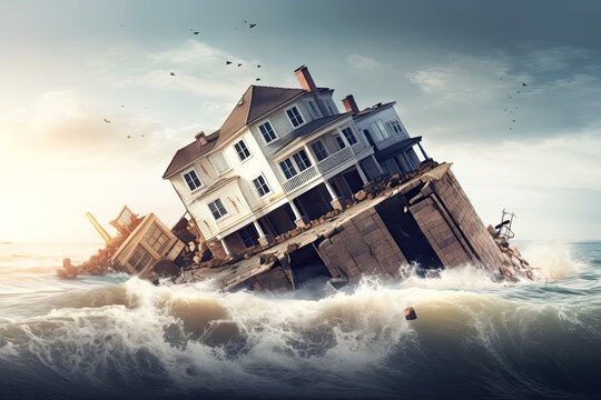 Earthquake aftermath, Stock photo depicting house destruction a poignant image capturing the devastating impact of seismic forces on human habitats.