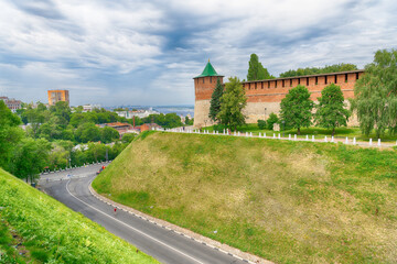 Fototapeta na wymiar Ancient walls and tower of Nizhny Novgorod Kremlin