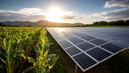Solar panels on a farm - obrazy, fototapety, plakaty