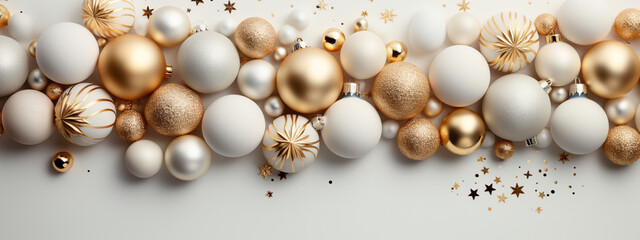 Fototapeta na wymiar Christmas Balls in a Festive Frame on a White Background. Perfect for Banners, Postcards, Invitations and Celebrations. Flat Layout with Top View, Copy Space and Enchanting Atmosphere.