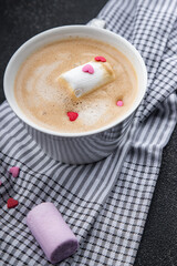 hot coffee chocolate cappuccino or latte appetizer meal food snack on the table copy space food background rustic top view