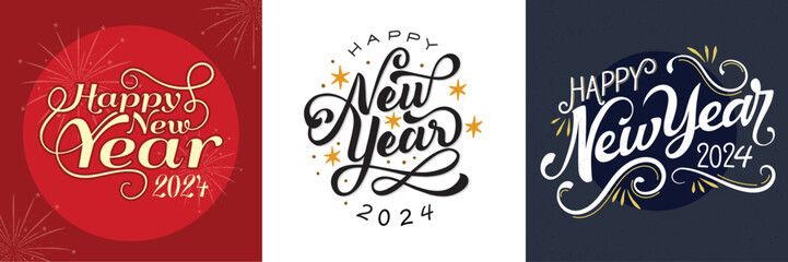 Happy new year 2024 square template with vintage lettering. Greeting concept for 2024 new year celebration
