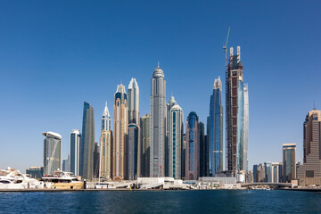 Fototapeta na wymiar Dubai skyline panoramic view from the sea
