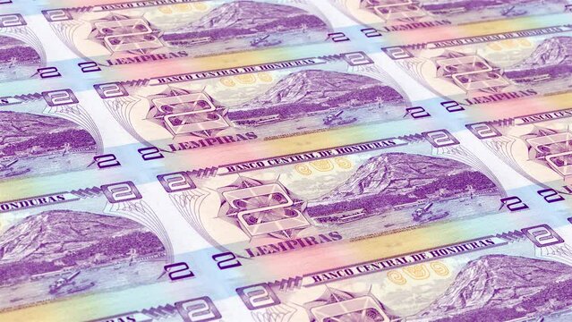 Honduras Honduran Lempira 2 Banknotes Money Printing House, Printing Two Honduran Lempira, Printing Press Machine Print out Honduran Lempira, Being printed by currency press machine 2