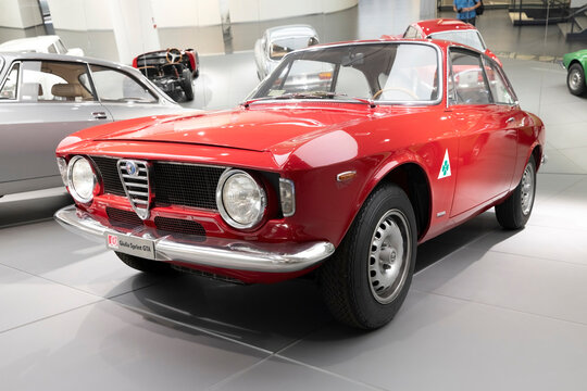 Arese, Italy - jul 1 2022 : 1965 Alfa Romeo Giulia Sprint GTA (105-115 series) in the Alfa Romeo Museum (Museo Storico Alfa Romeo)