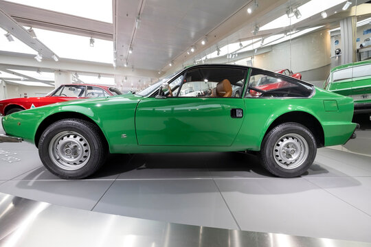 Arese, Italy - jul 1 2022 : 1972 Alfa Romeo 1600 Junior Z in the Alfa Romeo Museum (Museo Storico Alfa Romeo)