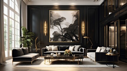 luxury interior vintablack gold abstract simple design, rich, high class, luxury, 16:9