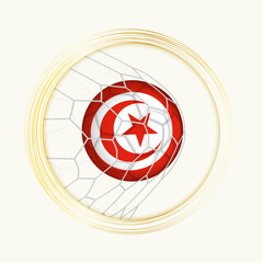 Tunisia scoring goal, abstract football symbol with illustration of Tunisia ball in soccer net.