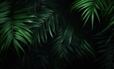 palm leaves on a dark background with palm leaves in the background,