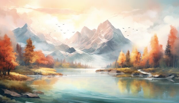 painting mountain mountains in watercolor,