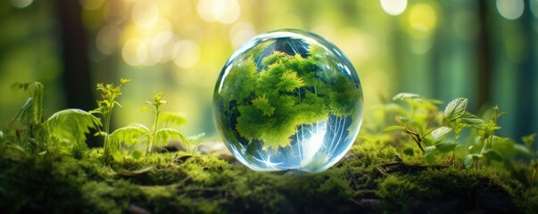 Fototapeta premium A glass sphere with a plant inside of it. Generative AI.