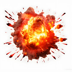 Realistic fiery explosion of dynamite with sparks on a white background - obrazy, fototapety, plakaty