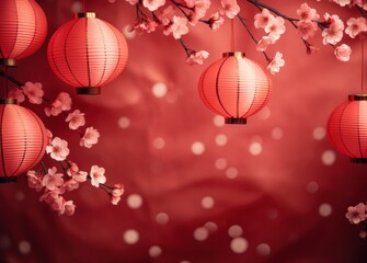 red paper lanterns on a red background