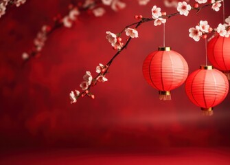 red paper lanterns on a red background