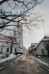 Historic Religious Tower in Winter Town