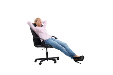 businesswoman is relaxing on a office chair