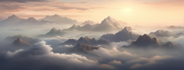 Obraz premium sunrise over the foggy mountains,