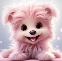 Obraz premium the little fuzzy pink dog is smiling up at you