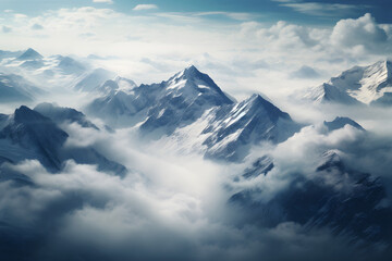 mountain range, mountains, dreamy cloudy mountains, peaks