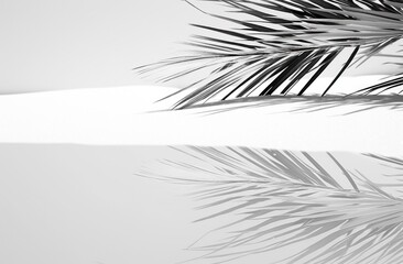 Obraz premium the reflection of palm leaves on the white snowy snow