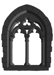 Fototapeta na wymiar Gothic window plate tracery stylized drawing. Architectural stone engraving; european medieval cathedral/church frame illustration