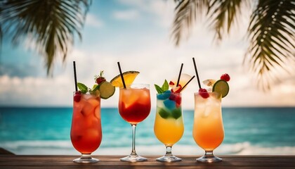 colorful tropical cocktails at the beach

