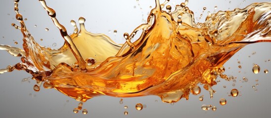 A glass of apple juice with a splash coming out of the glass on a white background - obrazy, fototapety, plakaty