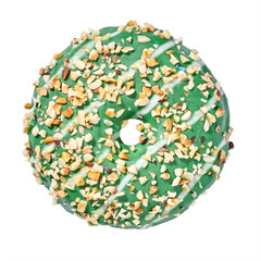 green donut with glaze on white background