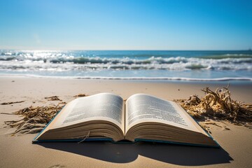 open book on the beach sand